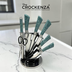 Cut Like a Pro: The Bass 8-Piece Elite Stainless Steel Knife Set with 360° Rotating Carousel