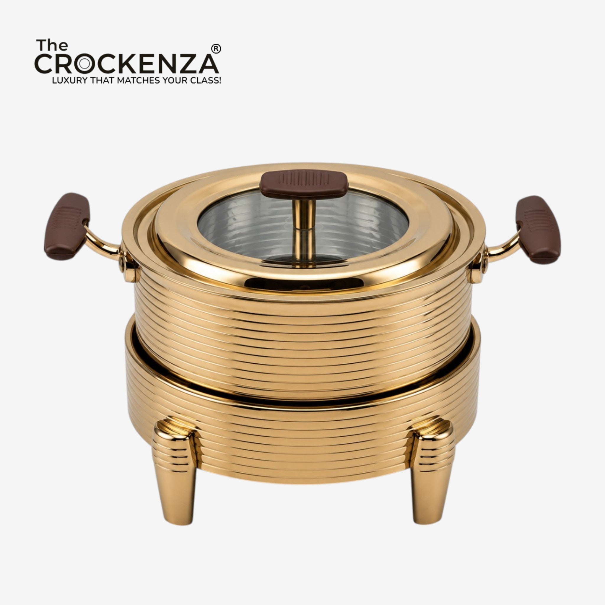 Luxury Stainless Steel Golden Round Food Warmer with Glass Lid | Premium Buffet Chafing Dish | 18cm, 20cm, 22cm, 24cm, 26cm & 28cm