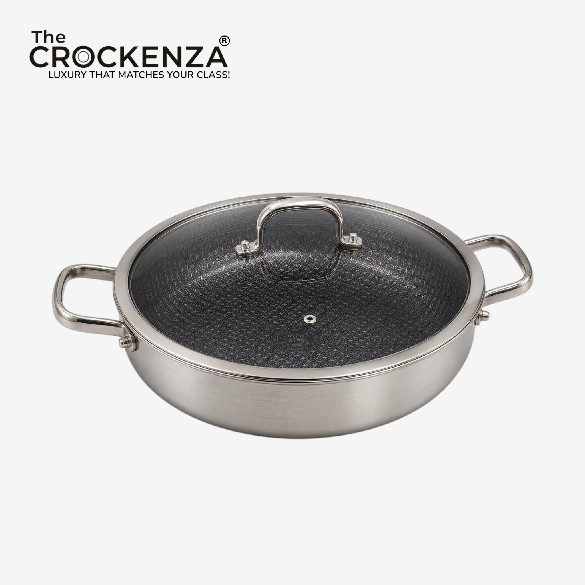 OSFE 32CM Tri-Ply Stainless Steel Shallow Casserole with Glass Lid – Premium 316 Stainless Steel Cookware