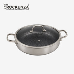 OSFE 32CM Tri-Ply Stainless Steel Shallow Casserole with Glass Lid – Premium 316 Stainless Steel Cookware
