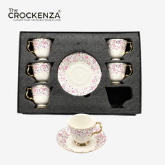Luxury Royal Albert 12 Pcs Floral Cup & Saucer Set with Golden Handles