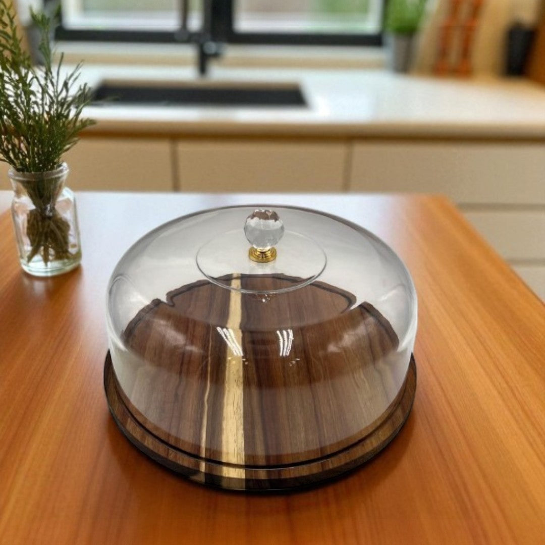 Wooden Cake Dish With Acrylic Lid (Small)
