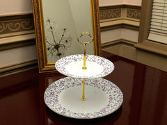 Royal Albert-Inspired 2-Tier Bone China Pastry Stand – Elegant Floral Design with Gold Handle