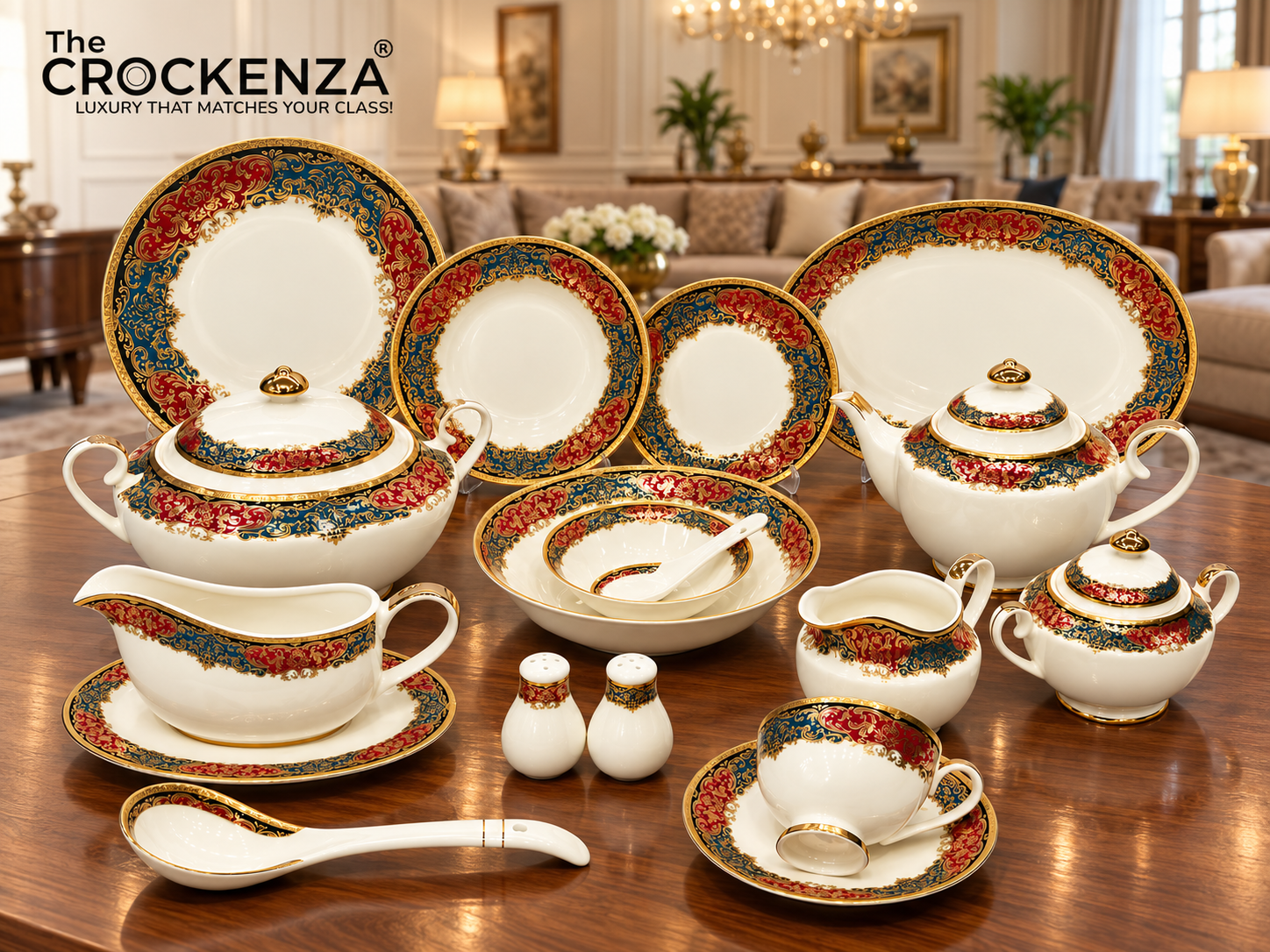 Royal Yamasen Japan-inspired Gold & Maroon Dinnerware Set | Luxury 75/103 Piece Collection for 8 & 12 Persons Serving