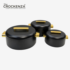 Imported Luxury Collection | Forever Gold 3Pcs Hotpot Set | Keep your food fresh & warm | Black Plain Round (1/2/3.5ltr)