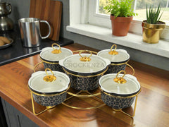 Luxury 5-Piece Serving Bowl Set with Golden Stand | Premium Imported Design