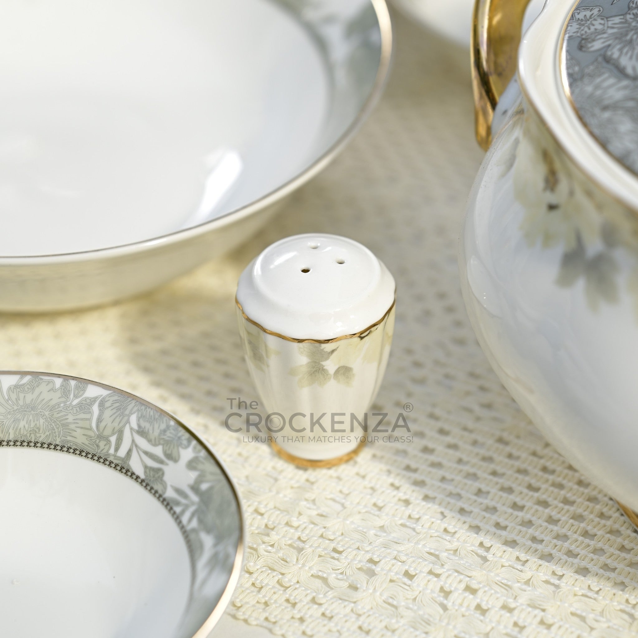 Johnson Bros Inspired Luxury Super Bone China Dinner Set – White, Grey & Gold Floral Design