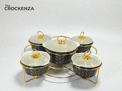 Luxury 5-Piece Serving Bowl Set with Golden Stand | Premium Imported Design