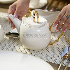 75-Piece Luxury Imperial Thailand inspired Porcelain Dinner Set – Ivory White Tableware with Gold Filigree Accent Handles