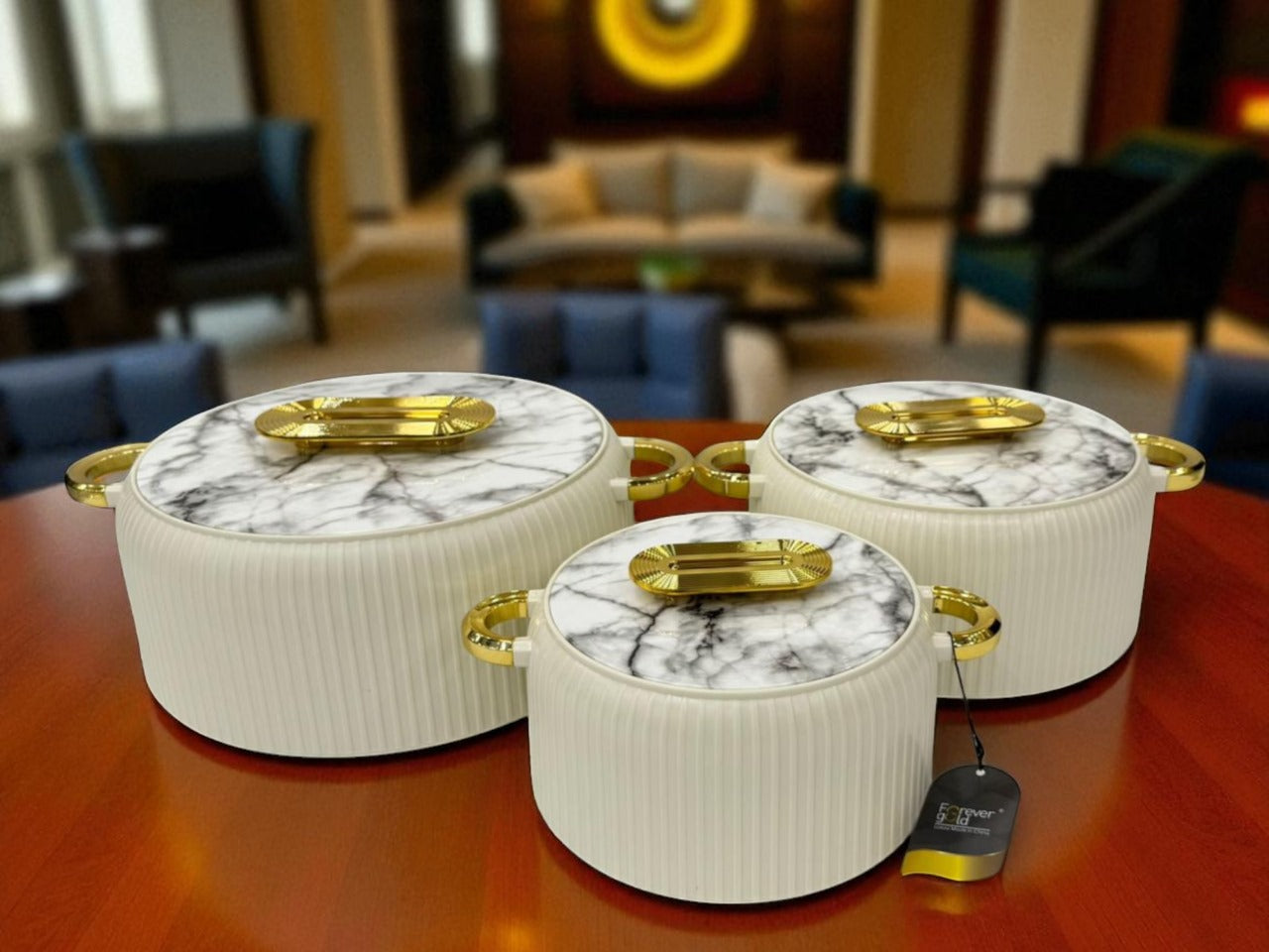 Imported Forver Gold Insulated Hotpot Set - White with Brown Marble Lid (2/4/6.5ltr)