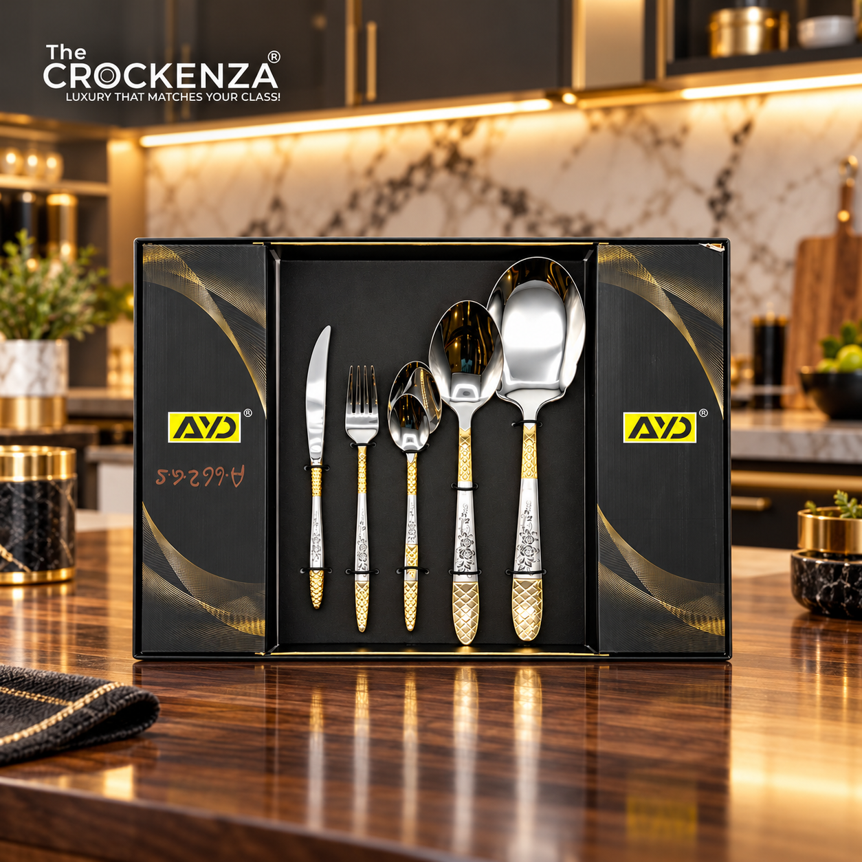 AYD 52-Piece Luxury Stainless Steel Cutlery Set – SIlver - Gold
