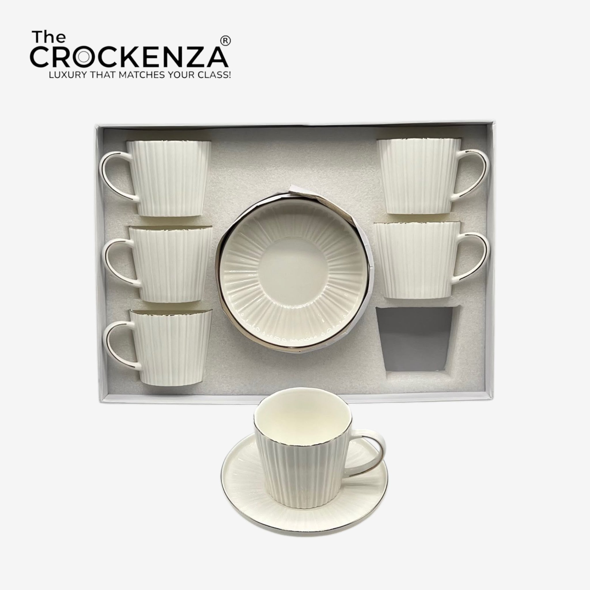 Luxury White 12-Piece Cup & Saucer Set – Elegant Premium Tea & Coffee Set