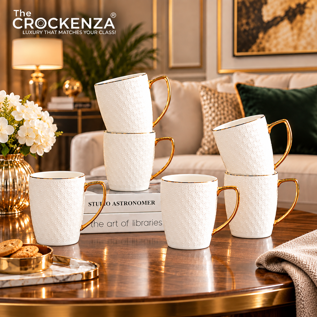 Imperial Thailand-Inspired 6-Piece Luxury Mug Set – White & Gold