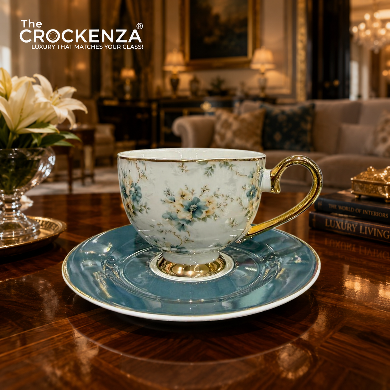 Johnson Bros Inspired 12-Piece Floral Cups & Saucers Set –Elegant for Home, Guests & Gifting