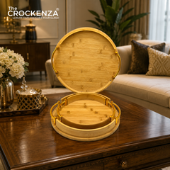 3-Piece Round Wooden Serving Tray Set with Handles – Premium Solid Wood Decorative & Breakfast Trays for Home, Coffee Table & Kitchen (Copy)