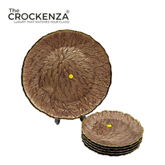 7-Piece Luxury Bronze Textured Glass Fruit & Dessert Serving Set with Gold Rim – 1 Large & 6 Small Plates