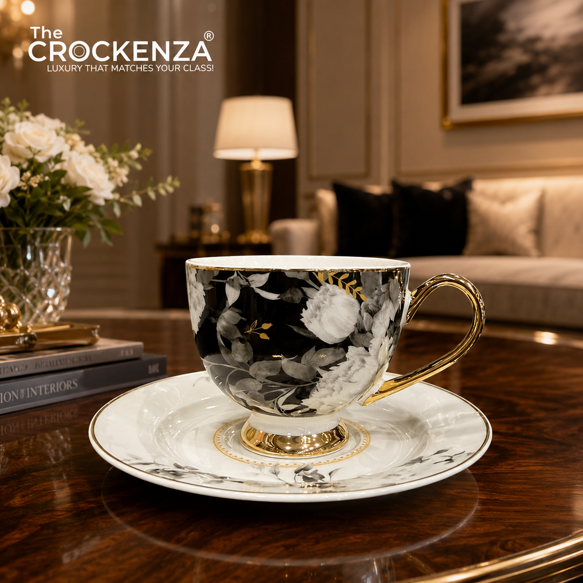 Johnson Bros Inspired 12-Piece Floral Cups & Saucers Set – Elegant Imported Cup & Saucers Set for Home & Gifting