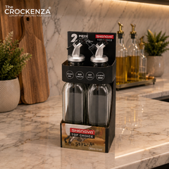 2-Piece Glass Oil and Vinegar Cruet Bottle Set with Lever Pour Spouts – Leakproof Liquid Seasoning Dispenser Set