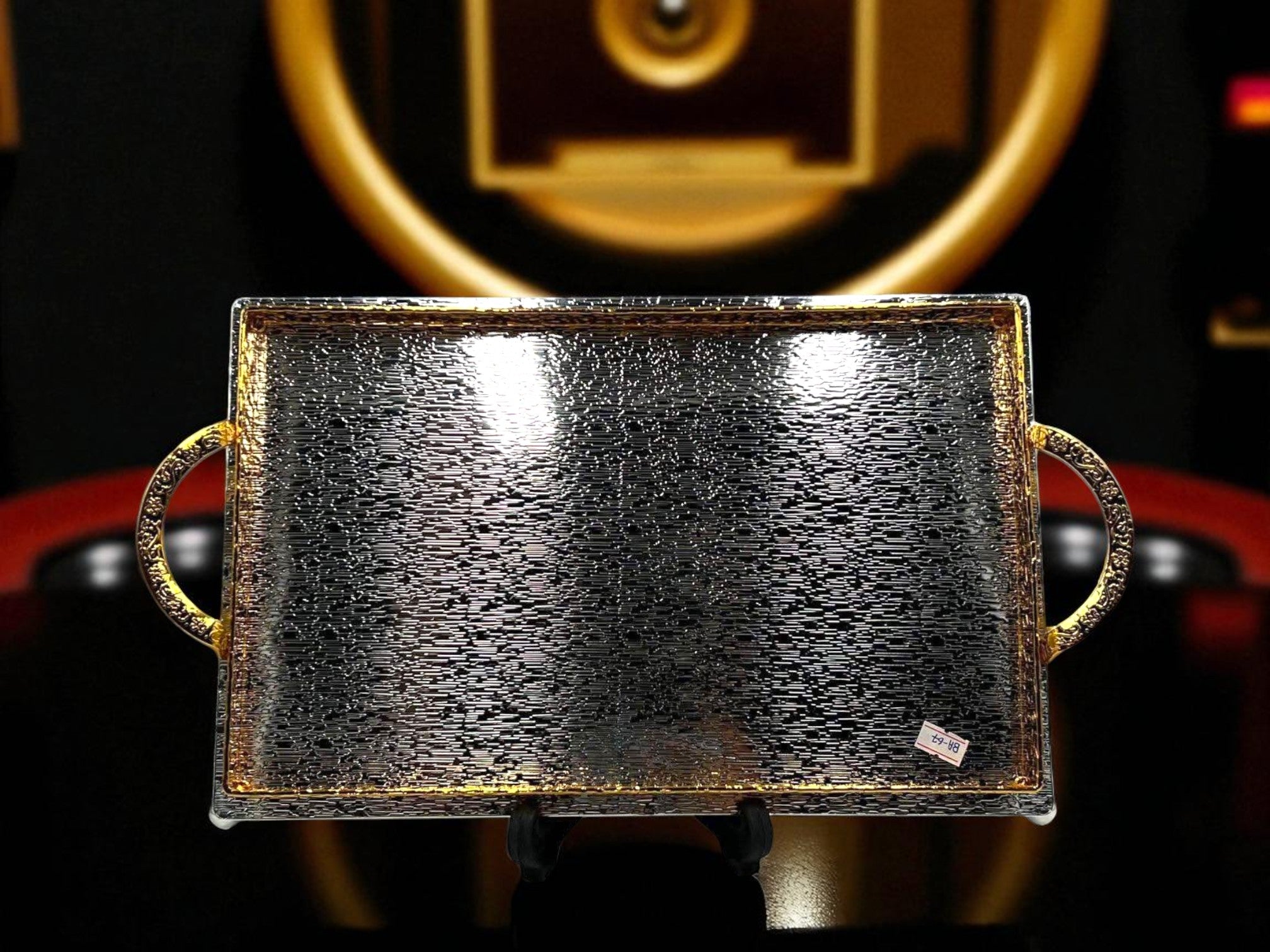 Gold & Silver Elegant Metal Tray with Golden Detailing & Sleek handles – Best for elite servings (3 Sizes)