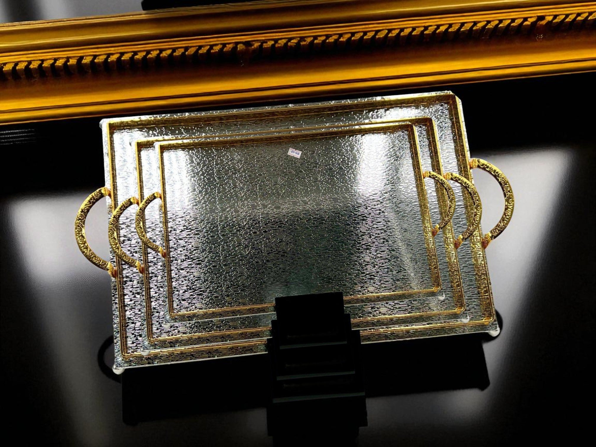 Gold & Silver Elegant Metal Tray with Golden Detailing & Sleek handles – Best for elite servings (3 Sizes)