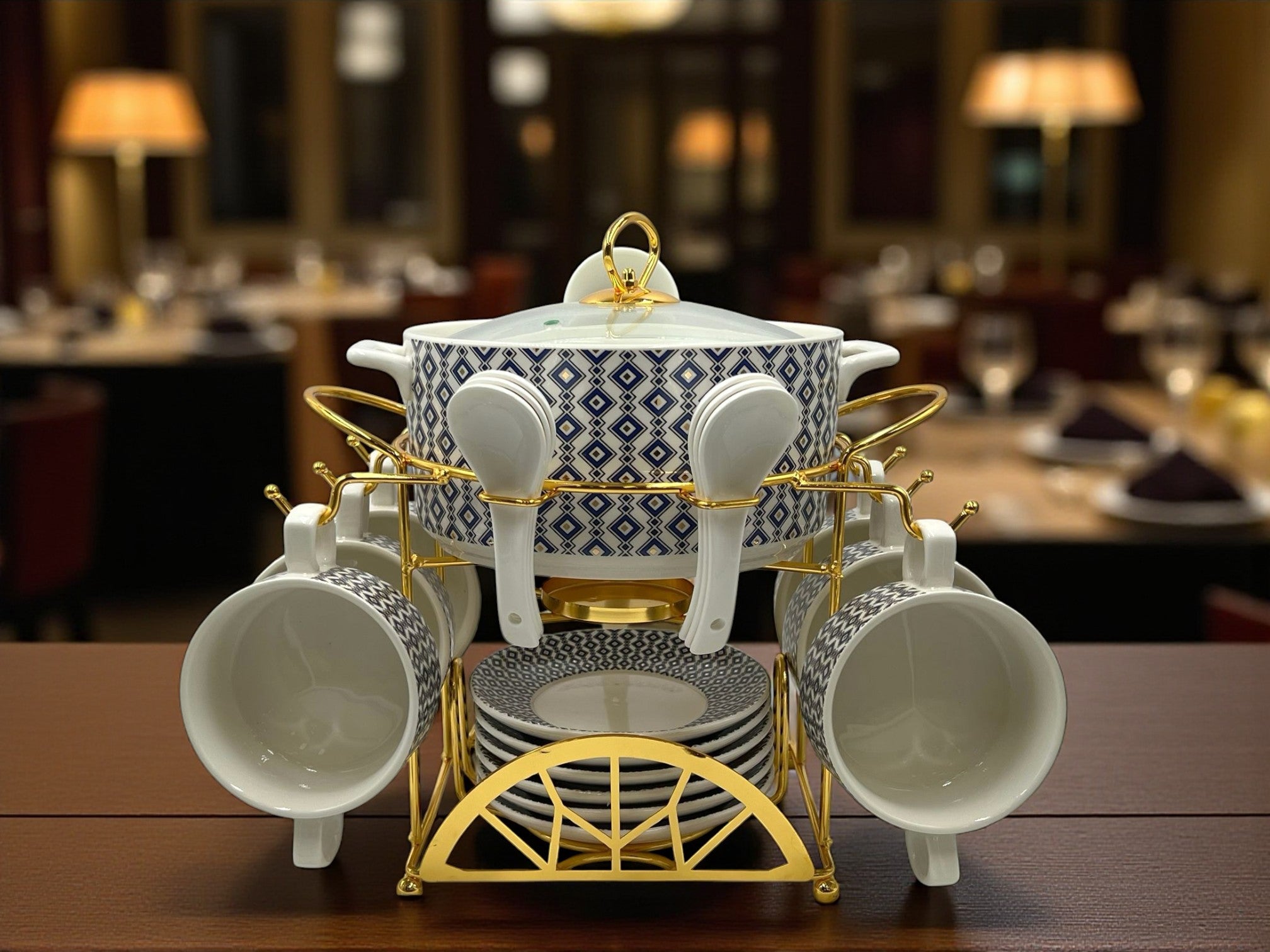 Elegant 22-Piece Soup Set with Golden Rack - Classic & Luxury Dining Collection