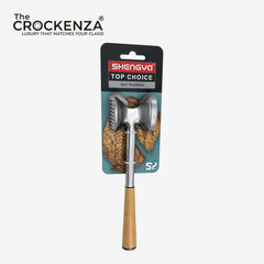 Premium Silver Meat Tenderizer with Wooden Handle – Dual-Sided Manual Meat Hammer for Steak, Beef & Chicken
