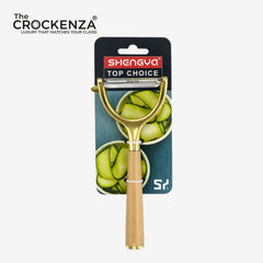 Premium Golden Vegetable Peeler with Wooden Handle – Stainless Steel Y-Peeler for Fruits & Vegetables
