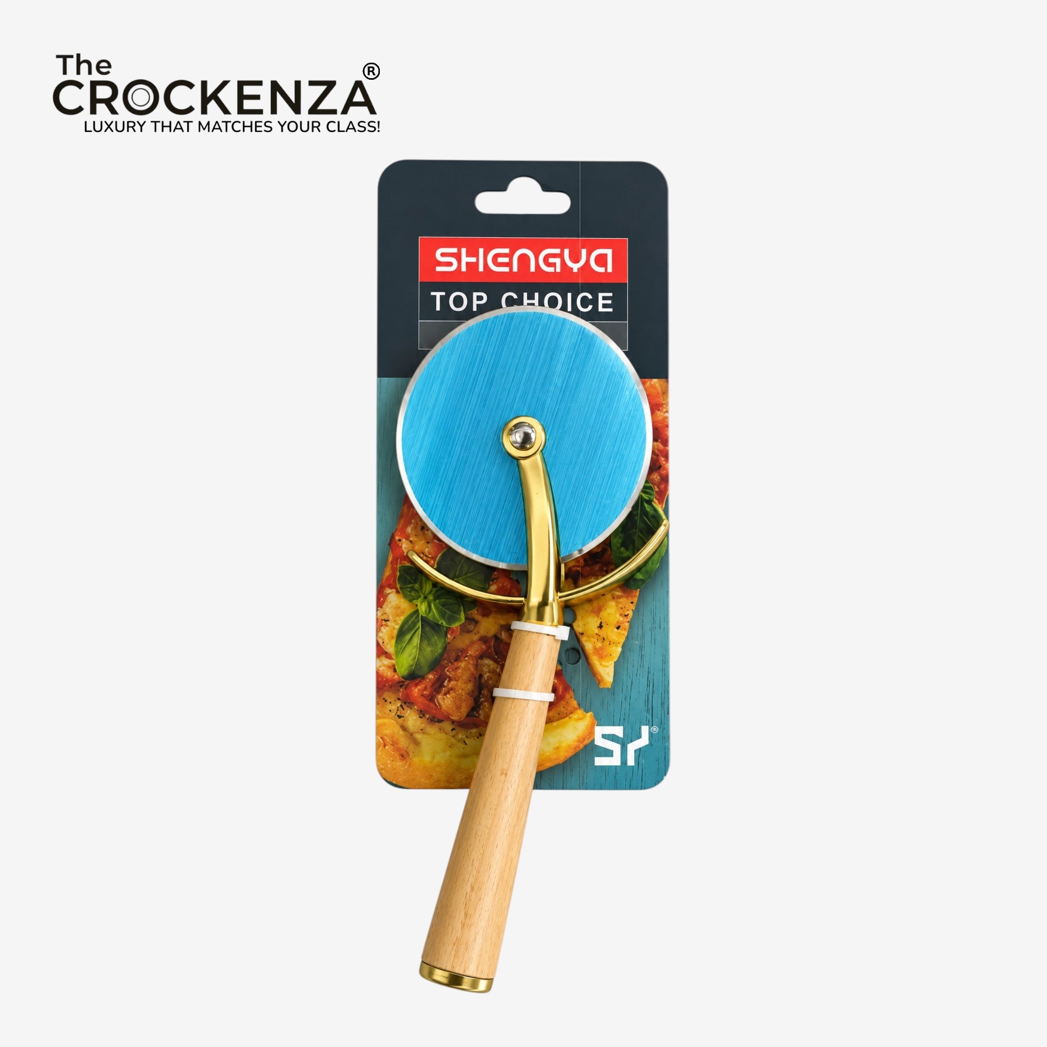 Premium Golden Pizza Cutter with Wooden Handle – Sharp Stainless Steel Pizza Wheel Slicer