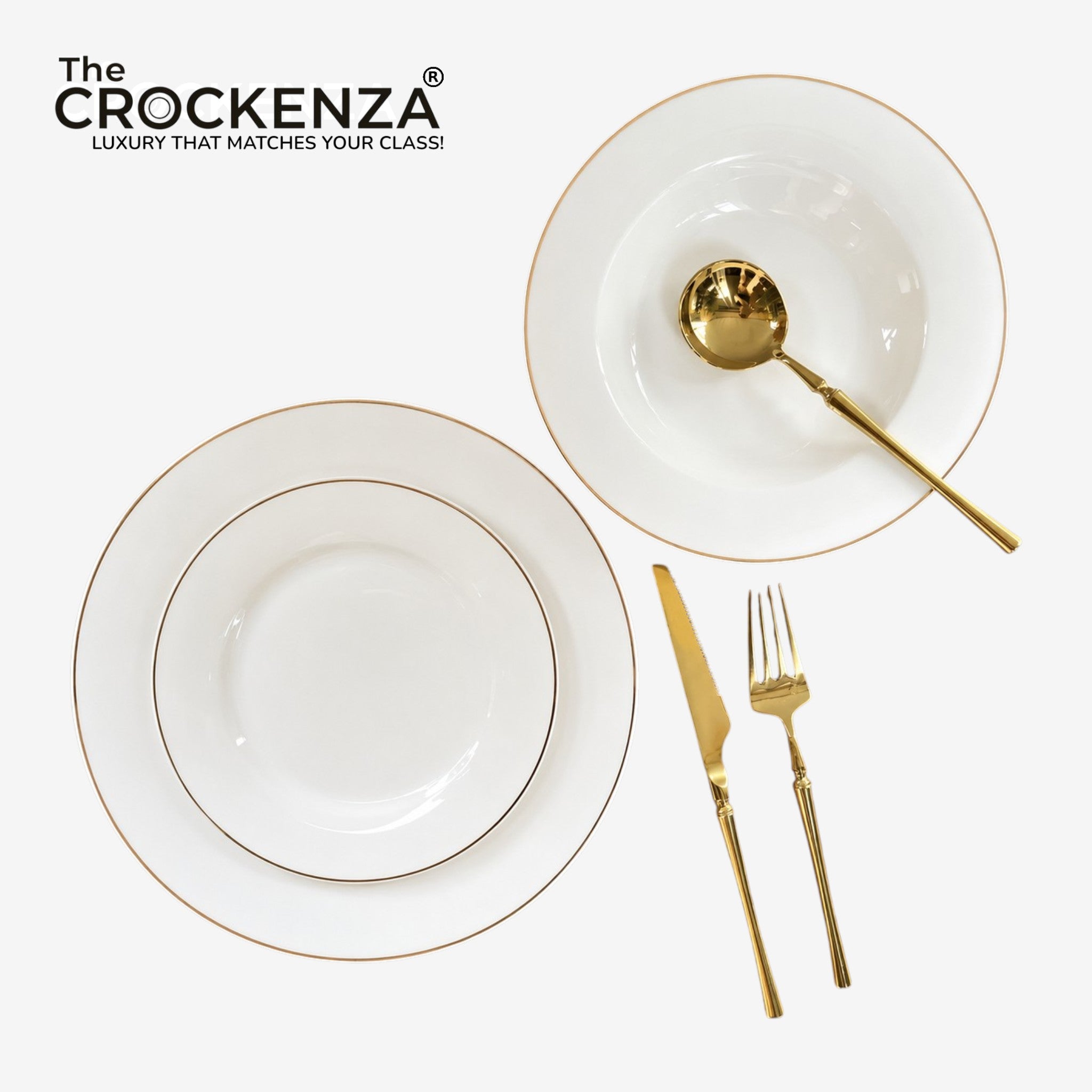 Luxury 18-Piece Johnson Bros inspired White & Gold Plate Set – Ideal for 6-Person Table Setting (DS-Gold)