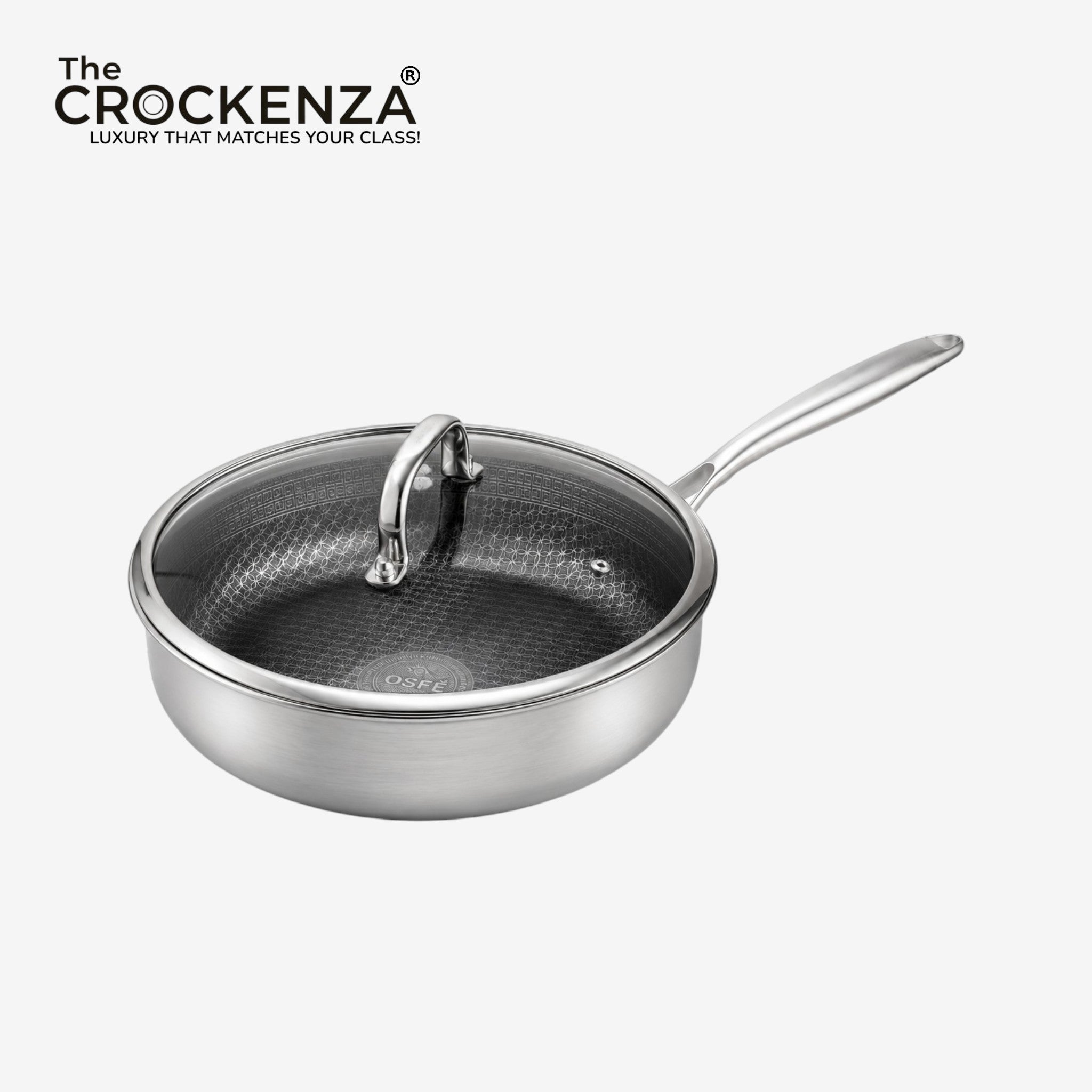 OSFE 28CM Tri-Ply Stainless Steel Deep Fry Pan with Glass Lid – Premium Heavy-Duty Frying Pan