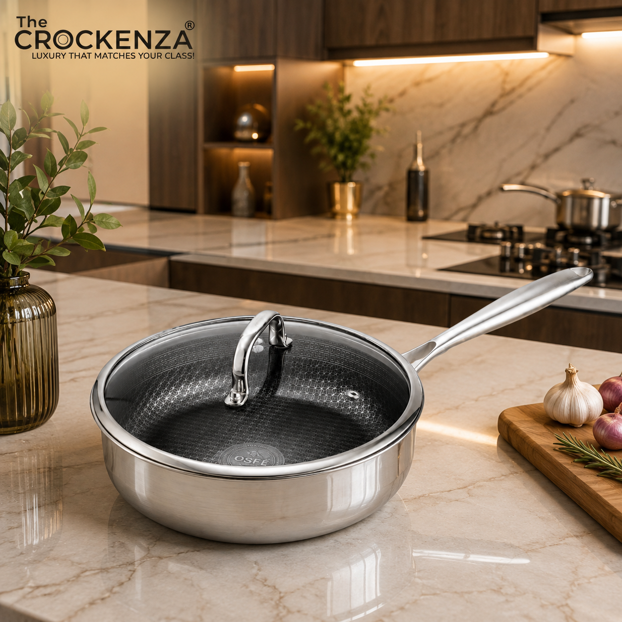 OSFE 28CM Tri-Ply Stainless Steel Deep Fry Pan with Glass Lid – Premium Heavy-Duty Frying Pan