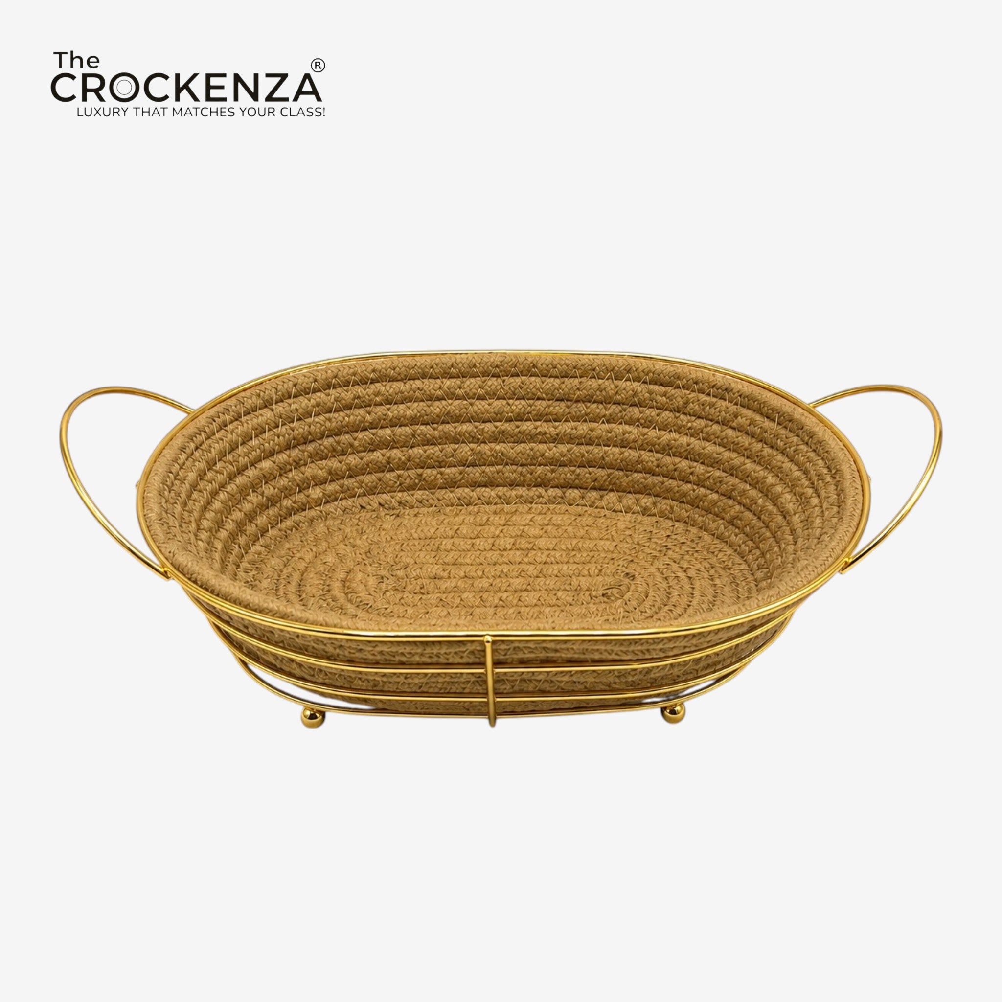 Luxury Oval Multipurpose Woven Basket with Golden Metal Handles