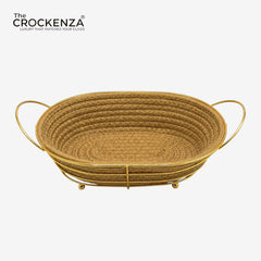 Luxury Oval Multipurpose Woven Basket with Golden Metal Handles