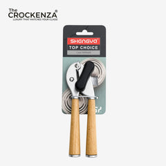 Premium Silver Can Opener with Wooden Handles – Heavy Duty Manual Tin & Bottle Opener