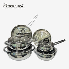 Luxury 10-Piece Stainless Steel Cookware Set – Premium Silver Accent Pots, Fry Pan & Steamer