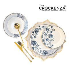 Embossed Scroll & Hydrangea 18-Piece Johnson Bros inspired Bone China Plate Set - Blue & White