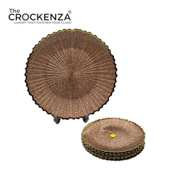 7-Piece Luxury Bronze Brown Textured Glass Cake & Dessert Serving Set with Gold Rim – 1 Large & 6 Small Plates