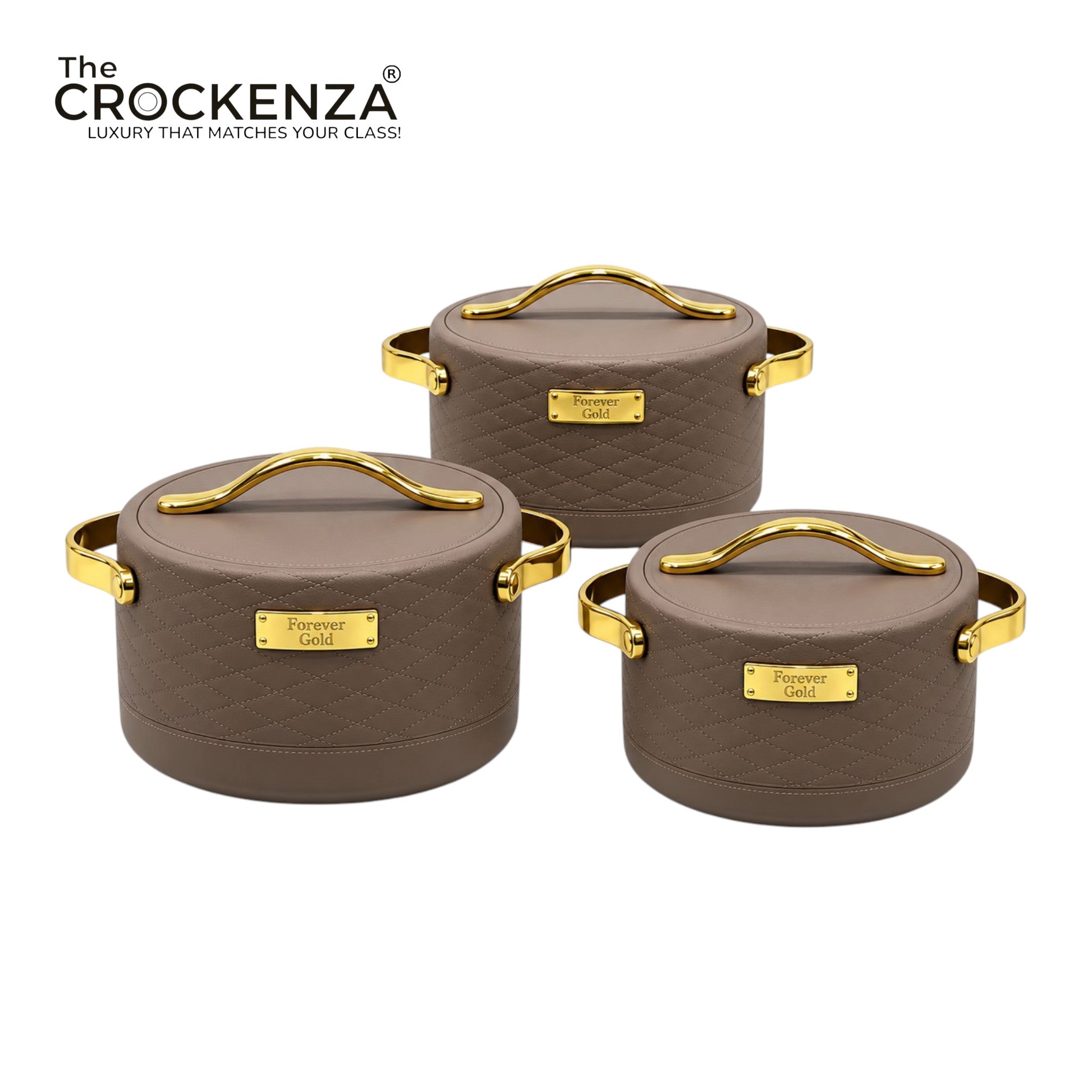 Forever Gold Premium Insulated Hot Pot Casserole Set of 3 – Quilted Leather-Style Food Warmer (1.5L / 2L / 2.5L)