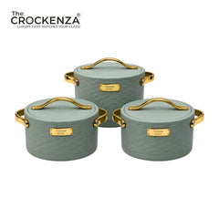 Forever Gold Luxury Insulated Hotpot Set - 3 Pcs (1.5L, 2.0L, 2.5L) | Sage Green & Gold Casserole Set