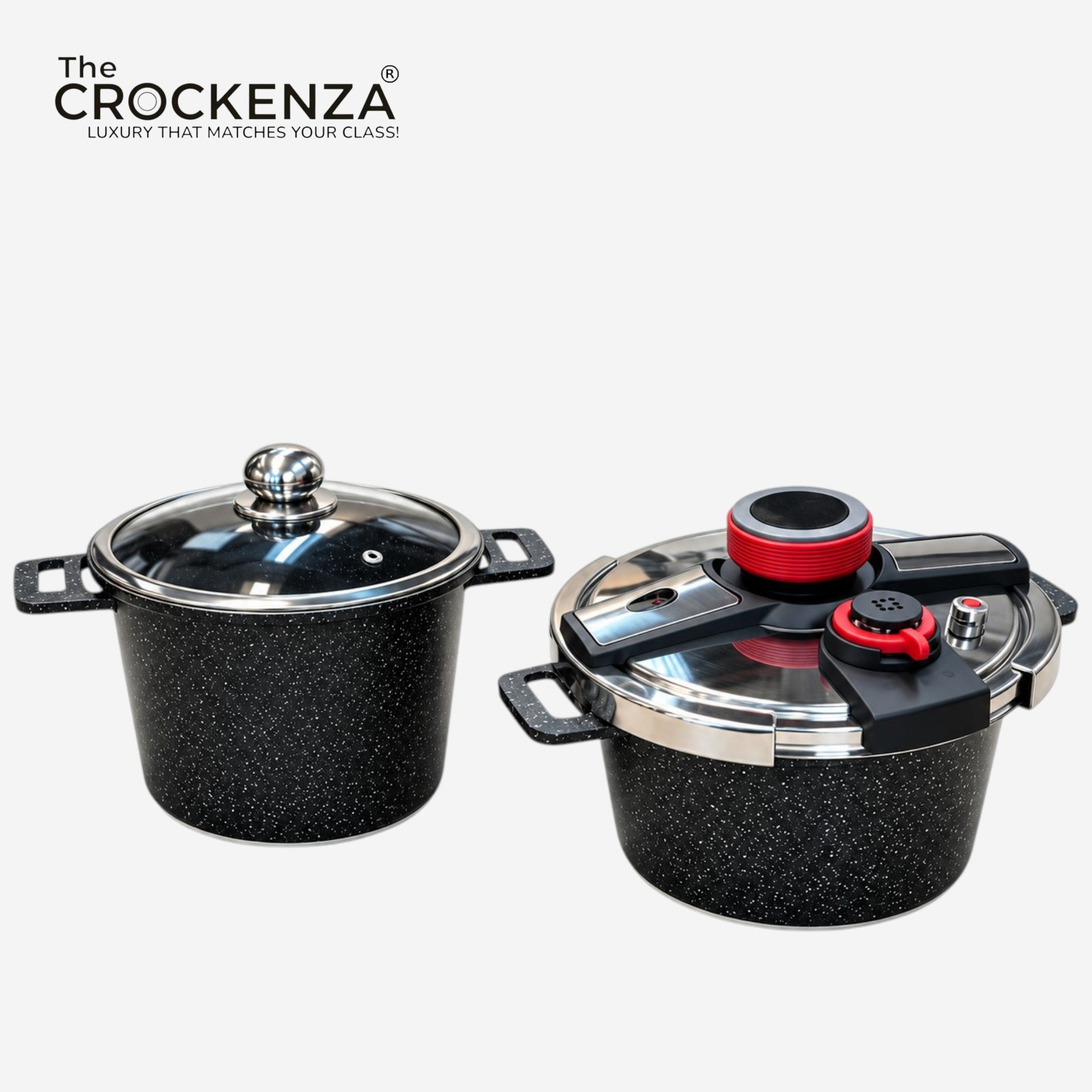 Uakeen Germany 4L + 6L Pressure Cooker Set with Steamer & Glass Lid