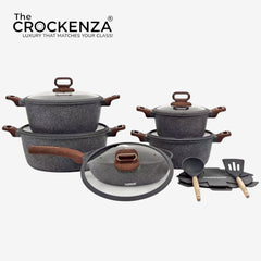 DONNOR 15-Piece Non-Stick Cookware Set | Premium Aluminum Pots & Pans with Glass Lids | Induction & Gas Compatible - Dark Grey
