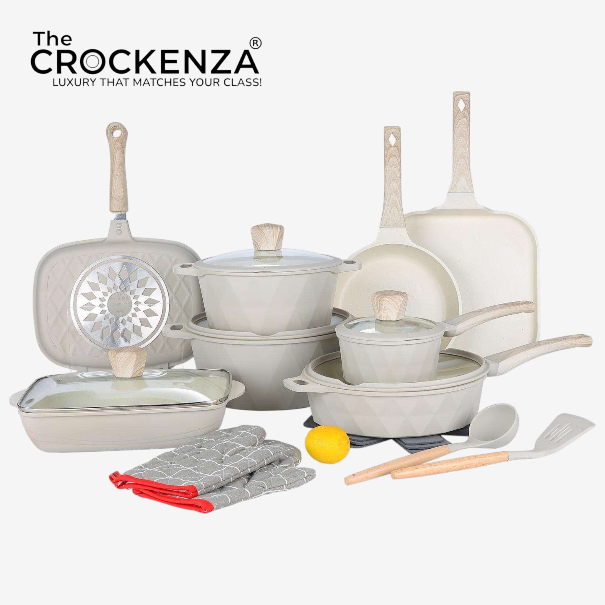 DONNOR ELEGANT 21-Piece Luxury Granite Cookware Set – Non-Stick Pots and Pans with Advanced Never-Stick Technology (PFOA-Free, Induction Ready) - Ivory