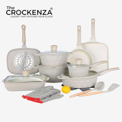 DONNOR ELEGANT 21-Piece Luxury Granite Cookware Set – Non-Stick Pots and Pans with Advanced Never-Stick Technology (PFOA-Free, Induction Ready) - Ivory