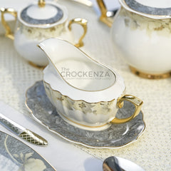 Johnson Bros Inspired Luxury Super Bone China Dinner Set – White, Grey & Gold Floral Design