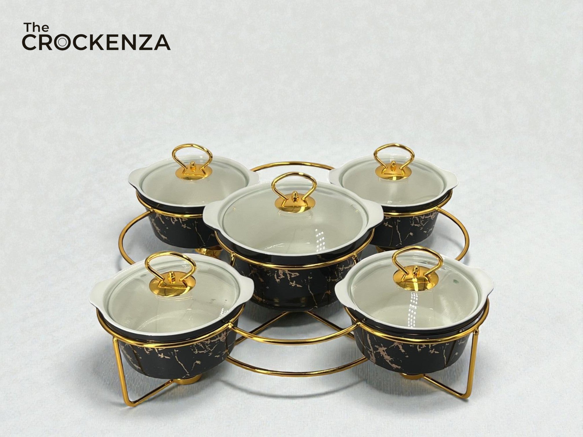 Luxury 5-Piece Serving Bowl Set with Golden Stand | Premium Imported Design