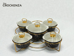 Luxury 5-Piece Serving Bowl Set with Golden Stand | Premium Imported Design