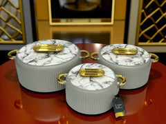 Imported Forver Gold Insulated Hotpot Set - Grey with White Marble Lid (2/4/6.5ltr)