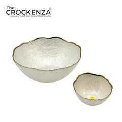 Luxury 7-Piece Gold Rim Textured Glass Bowl Set – 1 Large Serving Bowl & 6 Small Bowls