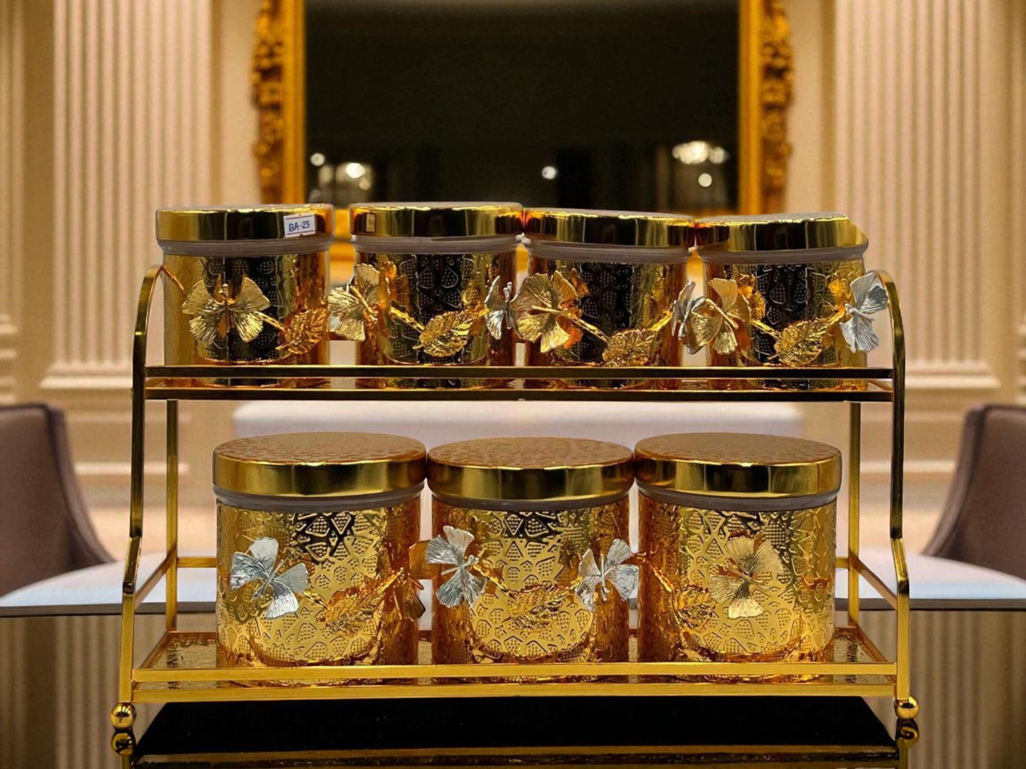 Luxury 7-Piece Gold Canister Jar Set – Stylish Airtight Storage for Kitchen & Pantry