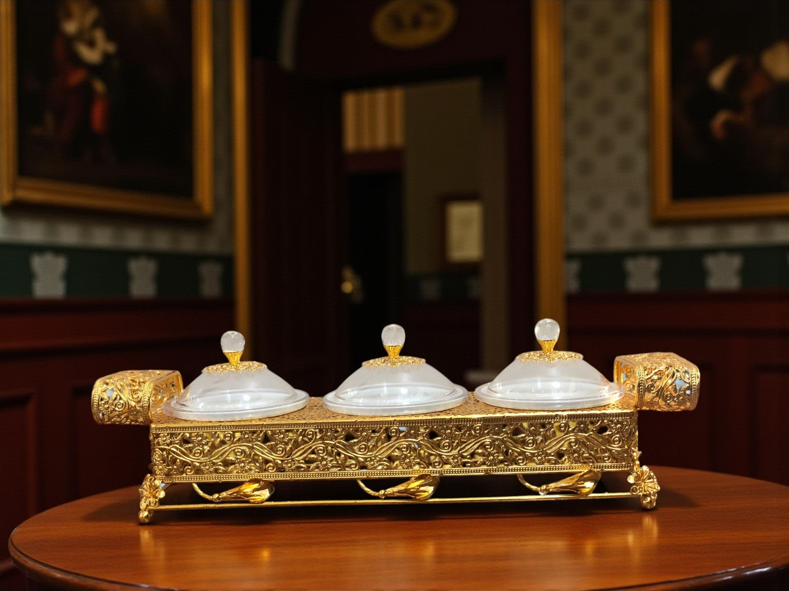 Luxury Golden 3 Compartment Dry Fruit & Candy Set
